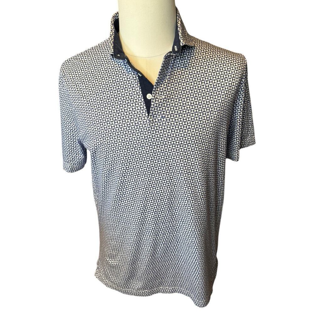 Ralph Lauren Polo Golf Geometric Soft Sport Shirt Medium Blue Spread Collar